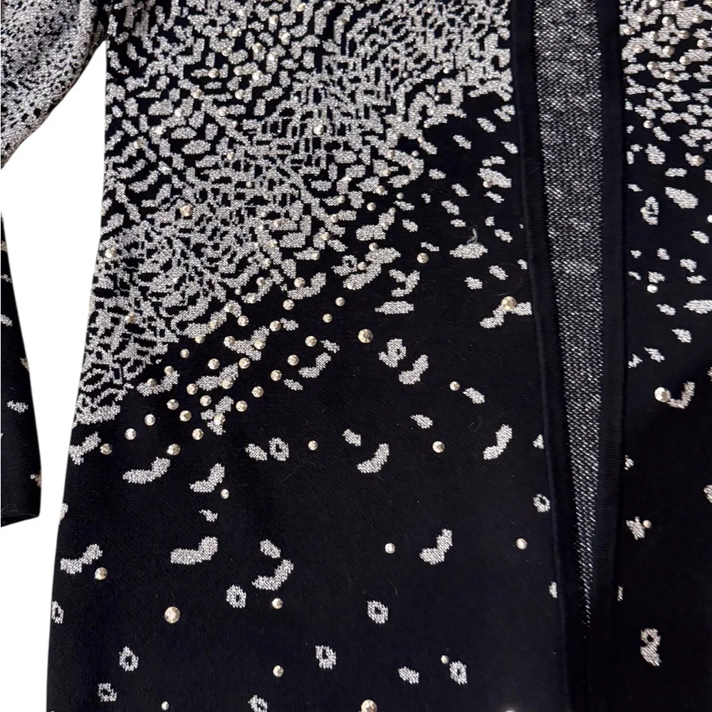 Chico’s Travelers Black Silver Metallic Shimmer Open Cardigan Jacket - Picture 4 of 11